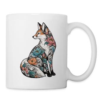 Mondfuchs mit Blumen-Tattoo - Tasse - Weiß - Rechts