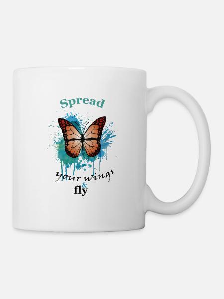 Schmetterlingsflügel: Abheben und träumen - Tasse - Weiß