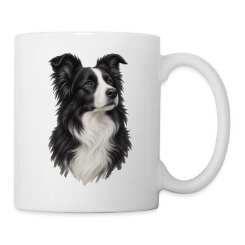 Border Collie Porträt – Schwarz-weißer Hund - Tasse - Weiß - Rechts
