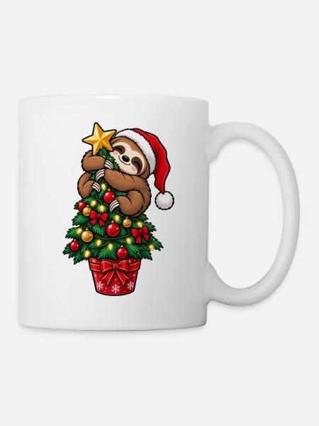 Weihnachten Faultier Tannenbaum Geschenkidee - Tasse - Weiß