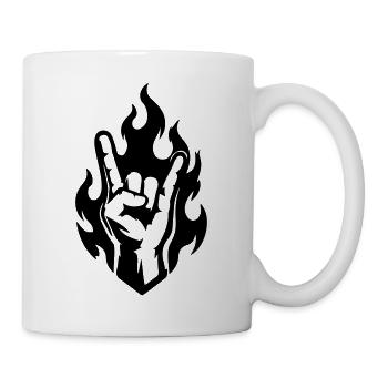 Rock Handzeichen Flammen Symbol Schwarz - Tasse - Weiß - Rechts