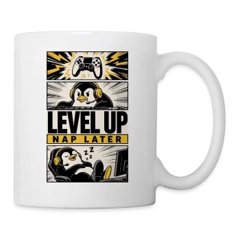 Level Up – Nap Later Gaming-Pinguin - Tasse - Weiß - Rechts
