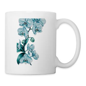 Blau Orchideen Druck - Tasse - Weiß - Rechts