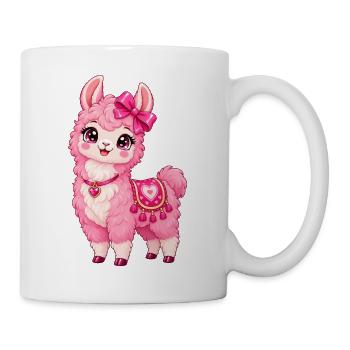 Kawaii Pink Llama mit Herz - Tasse - Weiß - Rechts