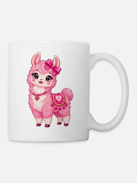 Kawaii Pink Llama mit Herz - Tasse - Weiß