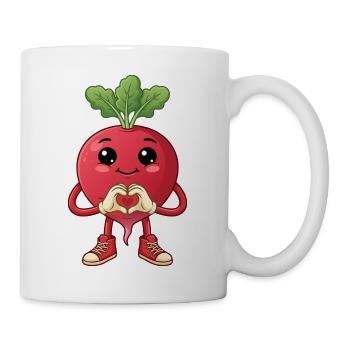 Ein lustiges rotes Radieschen mit Herz Hand Gemüse - Tasse - Weiß - Rechts