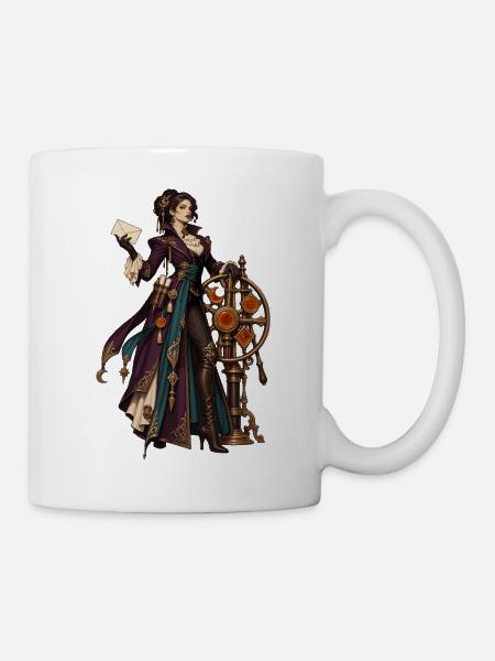 Steampunk Magierin im Uhrwerk-Design - Tasse - Weiß
