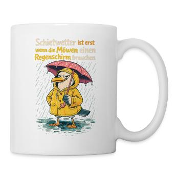 Schietwetter Möwe im Friesennerz | Lustiges Design - Tasse - Weiß - Rechts