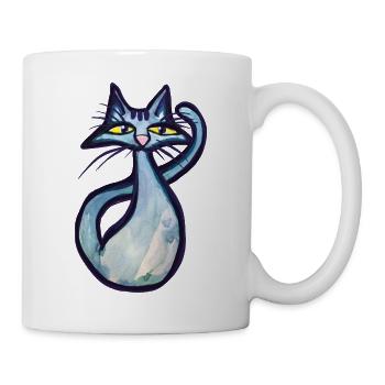 Schnurrbart-Aquarellkatze - Tasse - Weiß - Rechts