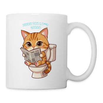 Toilettenkatze liest Zeitung süße Katze - Tasse - Weiß - Rechts
