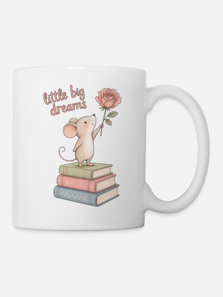 Süße Maus mit Büchern - Tasse - Weiß