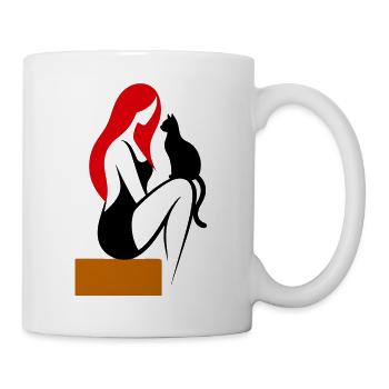 donna_stilizzata_con_capelli_rossi_e_gatto_nero - Tasse - Weiß - Rechts