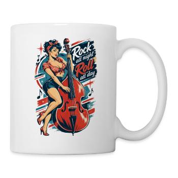 Rockabilly Pin-Up Girl mit Kontrabass Retro - Tasse - Weiß - Rechts