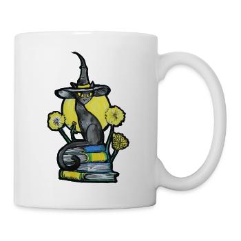 Hexenkatze zwischen Büchern - Tasse - Weiß - Rechts