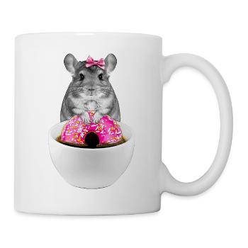 Lustiger Hamster mit rosa Donuts und Schleife - Tasse - Weiß - Rechts