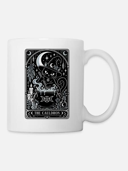 Katzenhexe am Kessel: Mondmagie - Tasse - Weiß
