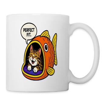 Katze im Maul eines Fisches – Einzigartiges Design - Tasse - Weiß - Rechts