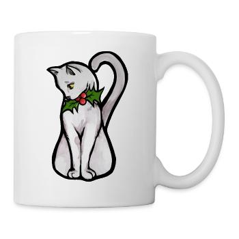 Winter-Stechpalmenkatzen-Aquarell - Tasse - Weiß - Rechts