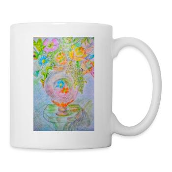 Runde Vase mit verschiedenen Blumen - Tasse - Weiß - Rechts