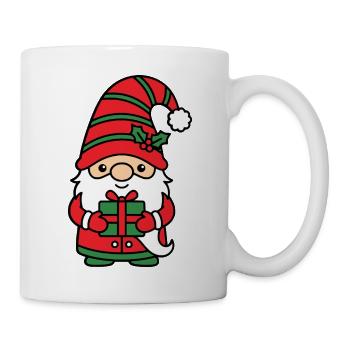Süßer Kawaii-Weihnachtsgnom hält Weihnachtsgeschenk - Tasse - Weiß - Rechts