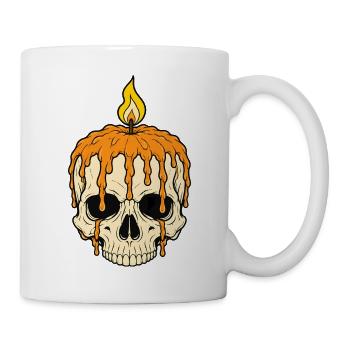 Totenkopf Kerze Flamme Gothic Skull Vektor Shirt - Tasse - Weiß - Rechts