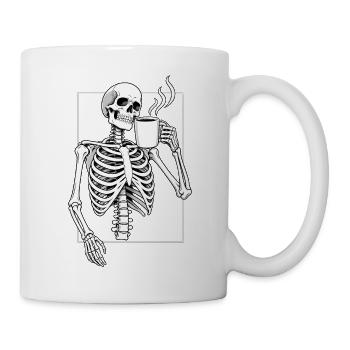 Skelett mit Morgenkaffee - Tasse - Weiß - Rechts