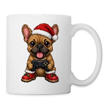 Französischer Bulldoggen-Gamer Santa Christmas - Tasse - Weiß - Rechts