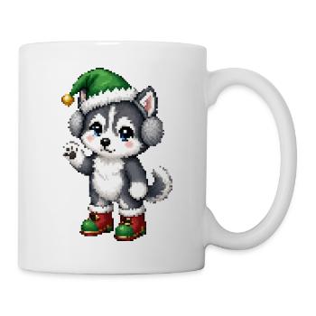 Husky-Welpen-Elfenhut-Weihnachten - Tasse - Weiß - Rechts