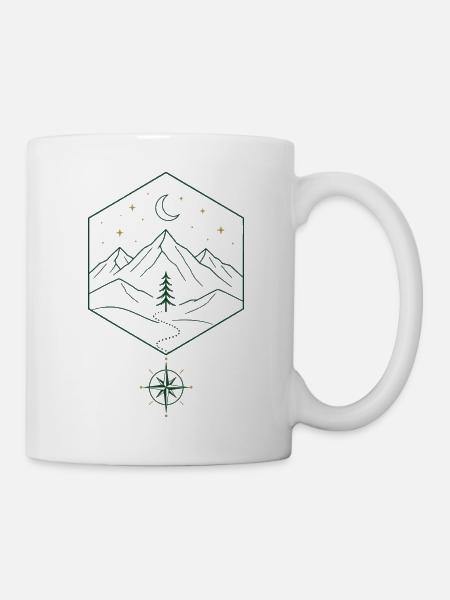 Nachtgebirge und Kompass - Tasse - Weiß