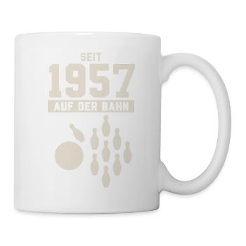 Seit 1957 auf der Bahn – Kegeln Jahrgang 1957 - Tasse - Weiß - Rechts