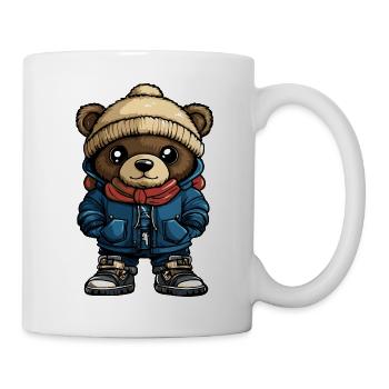 Bär mit Winterjacke Mütze und Schal - Tasse - Weiß - Rechts