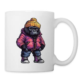 Gorilla mit bunter Winterjacke und Mütze - Tasse - Weiß - Rechts