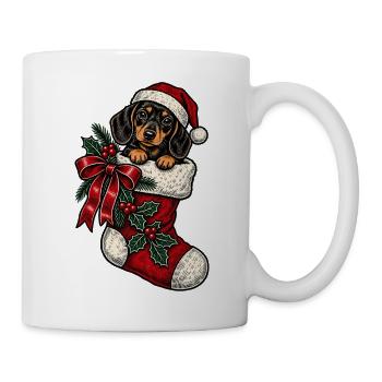 Weihnachts-Dackel im Sockenkostüm - Tasse - Weiß - Rechts