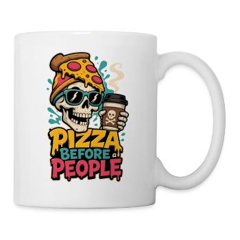 Pizza Before People – Totenkopf mit Kaffee - Tasse - Weiß - Rechts