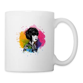 Hand drawn geisha with paint splatter - Mug - white - Right