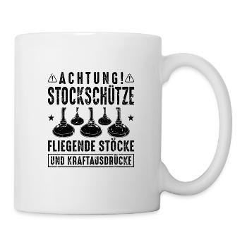 Achtung Stockschütze Eisstöcke Eisstockschießen - Tasse - Weiß - Rechts