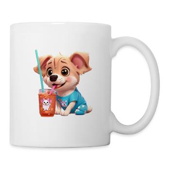 Süßer Hund, der aus dem Strohhalm trinkt. - Tasse - Weiß - Rechts