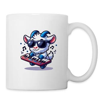 Cute goat playing keyboard on farm - Mug - white - Right