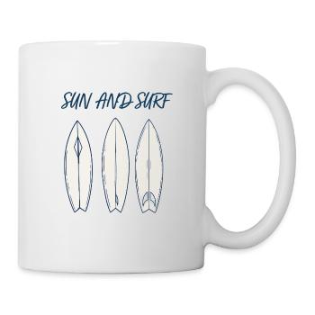 Conception vintage de planche de surf Sun and Surf - Mug blanc - blanc - Droite