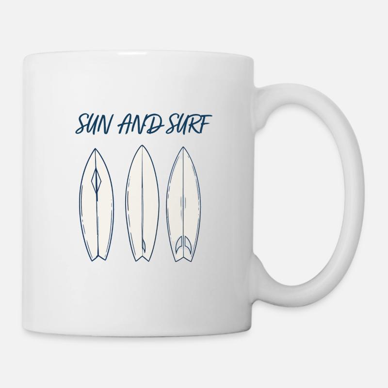 Sun and Surf Vintage Surfboard Beach Design - Mug - white