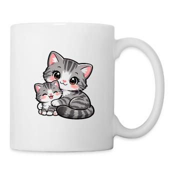 Maman chatte et son doux chaton se blottissent ensemble - Mug blanc - blanc - Droite