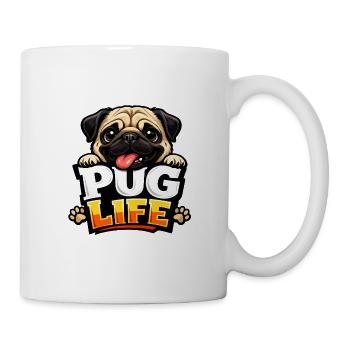 Pug Life Cartoon-Emblem - Tasse - Weiß - Rechts