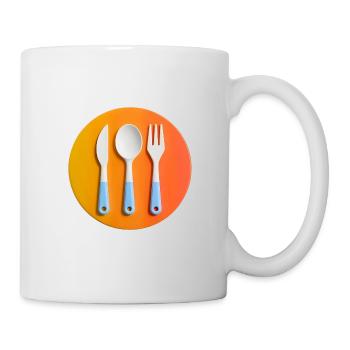 Colourful cutlery on coloured plate - Mug - white - Right