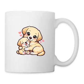 Mom dog and her little sweet puppy cuddling - Mug - white - Right