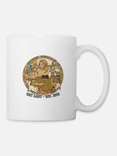 Cat Lady 1978 Retro Kreisdesign - Tasse - Weiß