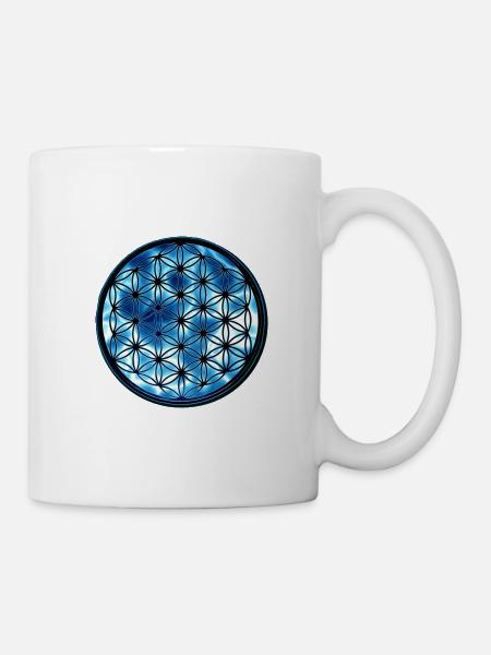 Blume des Lebens Blau Element Wasser - Tasse - Weiß