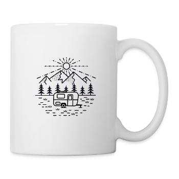 Mountains with camper in monoline design (day/black) - Mug - white - Right