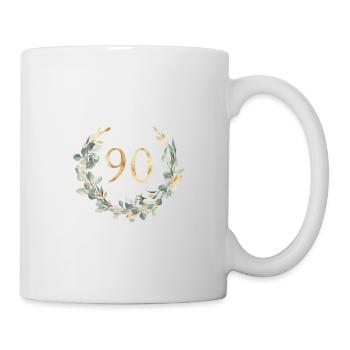 Zahl 90, Eukalyptus Kranz, personalisierbar - Tasse - Weiß - Rechts
