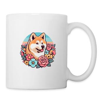 Akita Inu Retro Pastell Blumen - Tasse - Weiß - Rechts