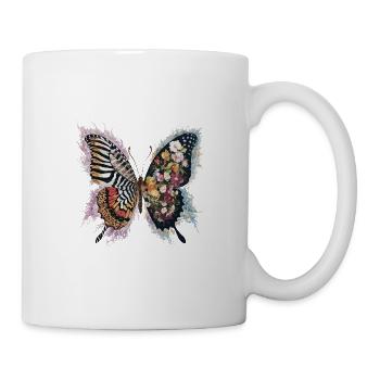 Bunte Blumen Schmetterling Naturliebhaber - Tasse - Weiß - Rechts